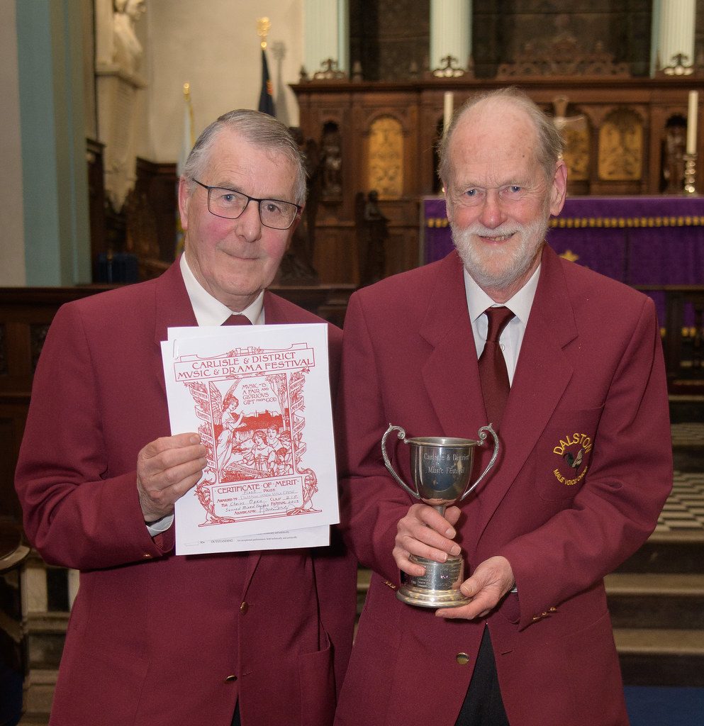 Former chairmen Ray Fearon and Michael Williams with the Helen Snowball cup, 2019